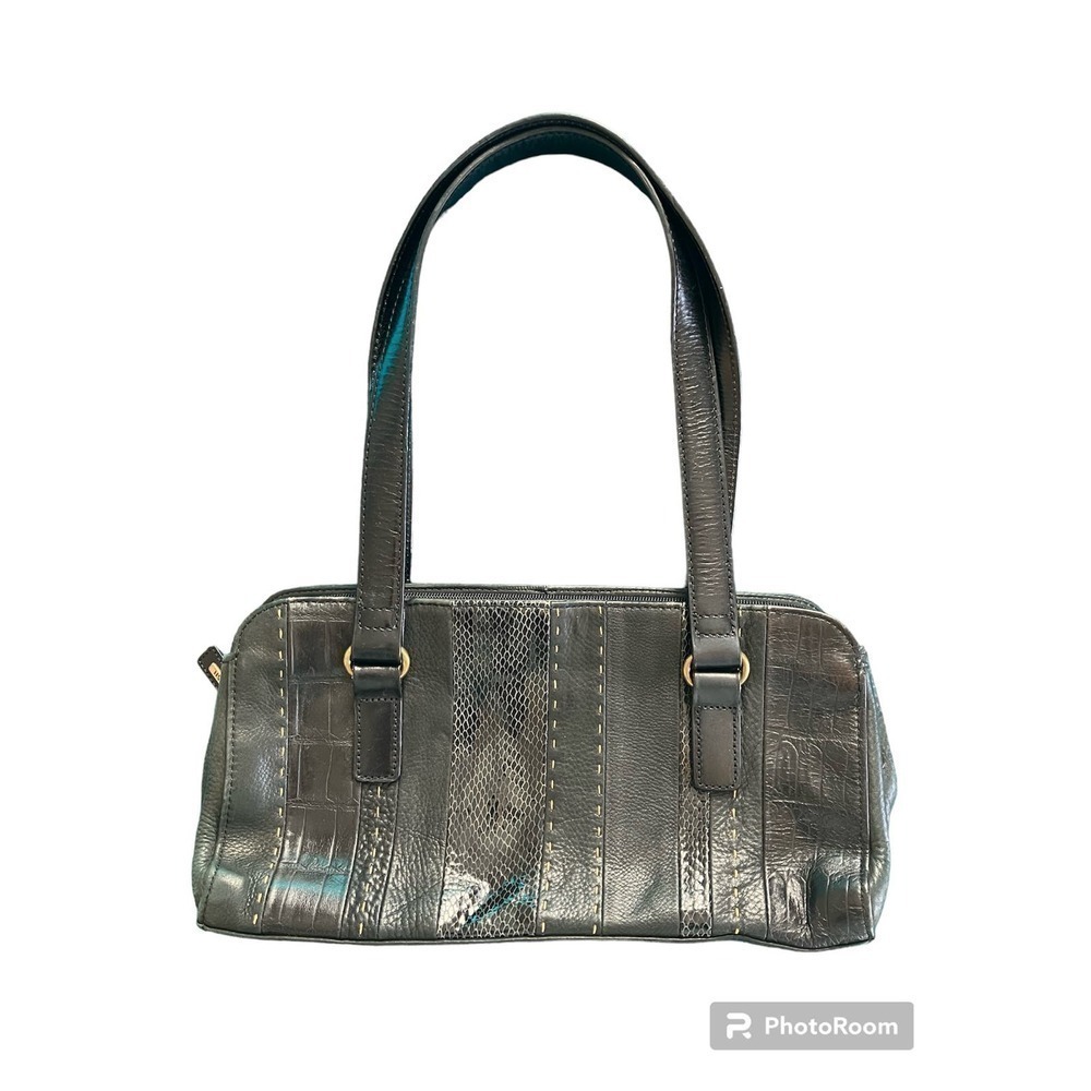 Fossil 1954 Multi Textured Leather Rectangle Satchel Shoulder Bag Black CUTE!